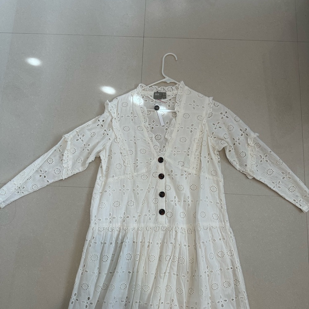 White Eyelet Button-Down Dress